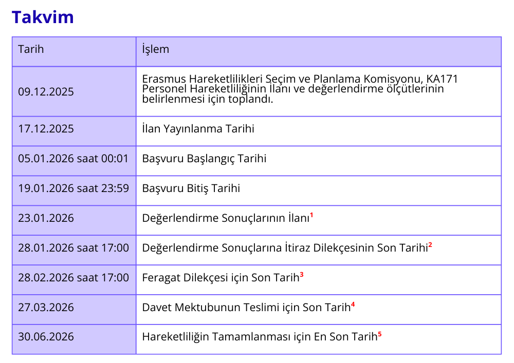 Hareketlilik Takvimi